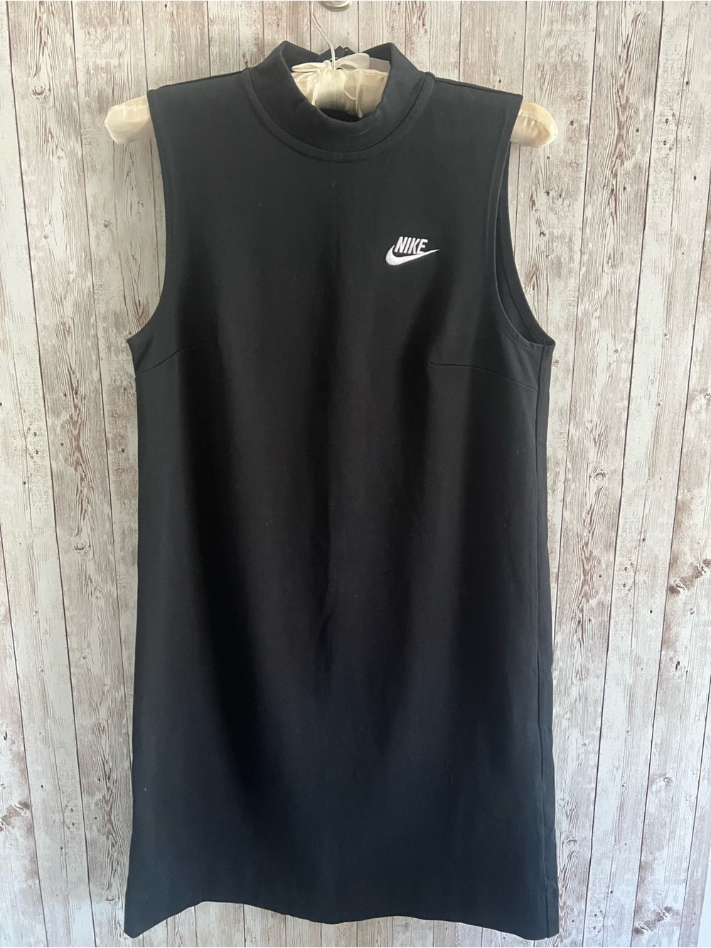 Nike Black Sleeveless JerseyMock Neck Mini Dress with White Swoosh Athleisure S